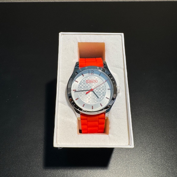COACH Maddy Silicone Strap Signature Watch - Orange, Silver Stainless Case - Picture 3 of 11